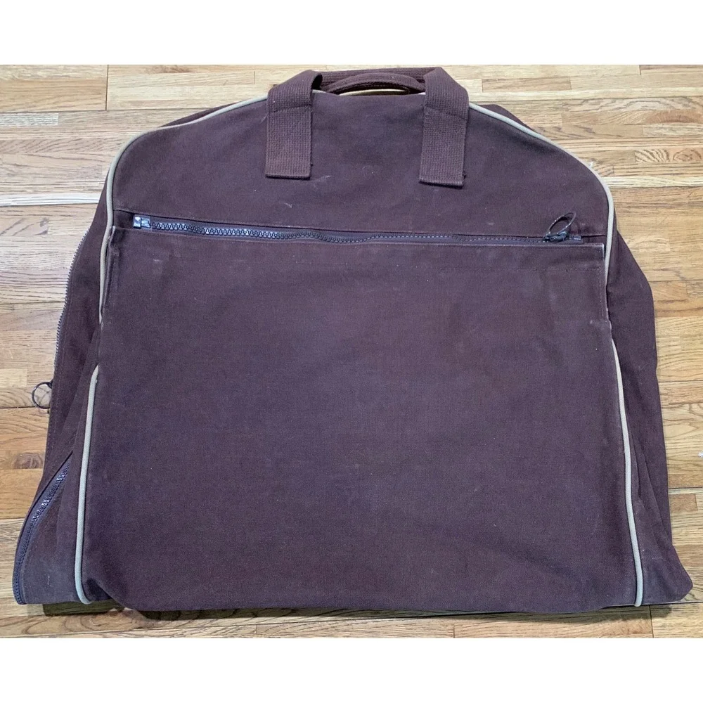 Lands End Square Rigger Garment Bag Brown Canvas Vintage Retro Travel Minimalist